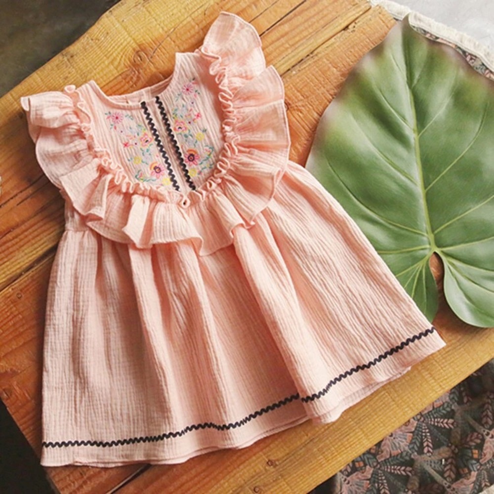 🌸 3T 🌸 Pink Embroidered Sleeveless Ruffle Dress - Picture 7 of 8